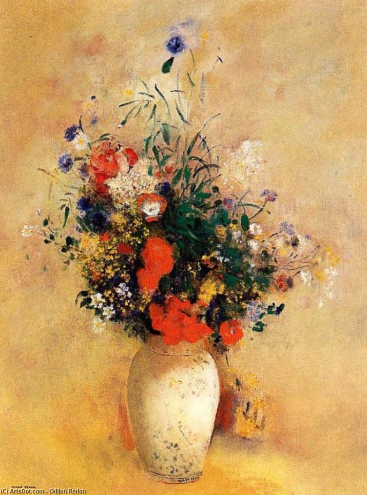 Wikioo.org - The Encyclopedia of Fine Arts - Painting, Artwork by Odilon Redon - Flowers In A Chinese Base