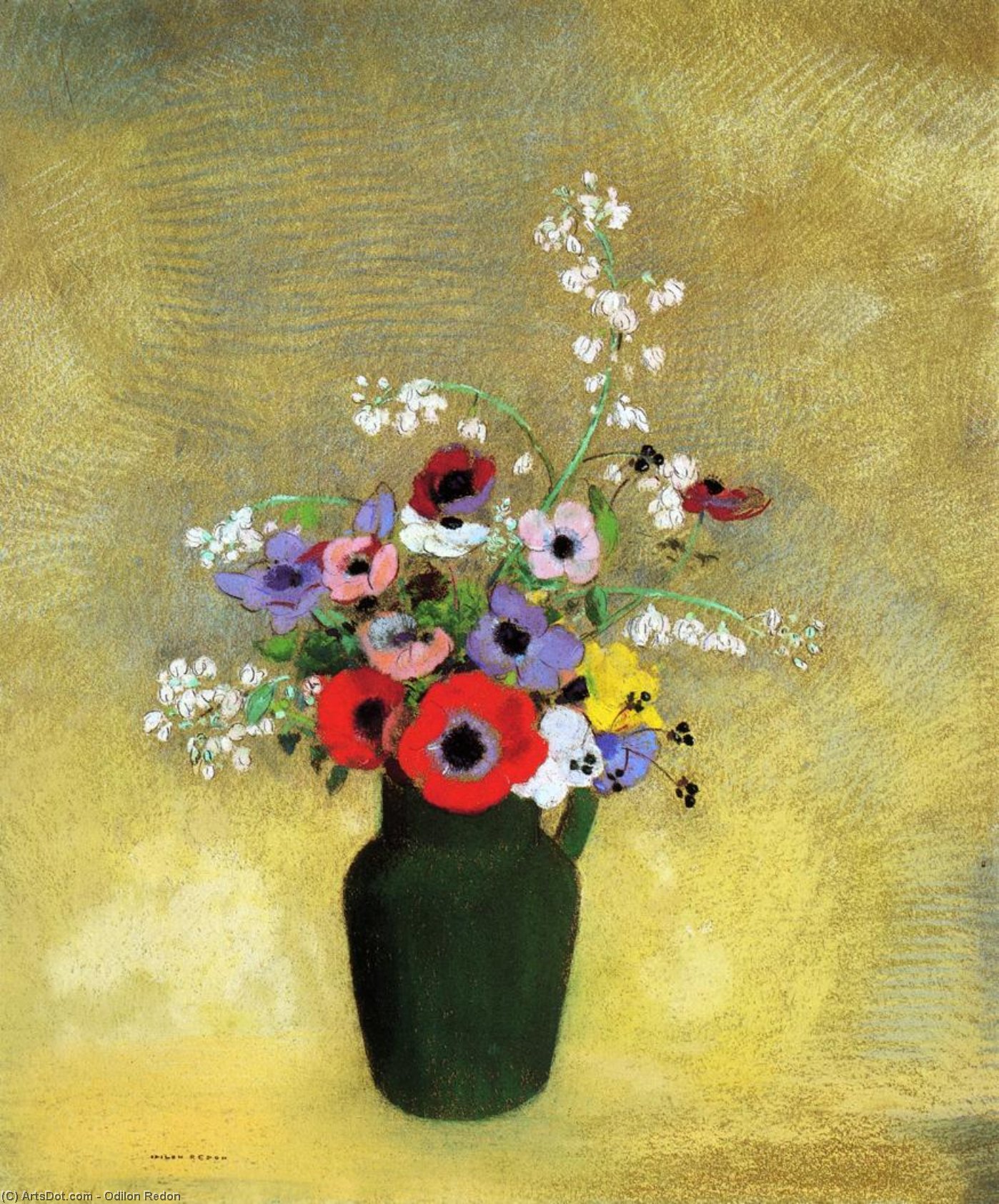 WikiOO.org - Encyclopedia of Fine Arts - Lukisan, Artwork Odilon Redon - Flowers in a Green Pitcher