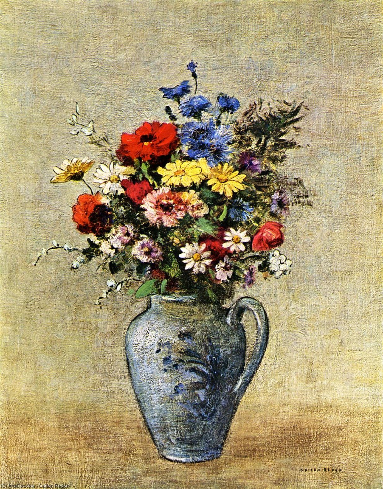 Wikioo.org - The Encyclopedia of Fine Arts - Painting, Artwork by Odilon Redon - Flowers in a Vase with one Handle