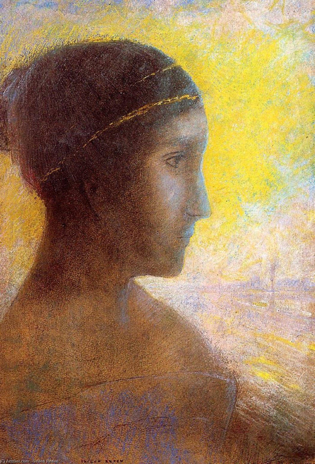 Wikioo.org - The Encyclopedia of Fine Arts - Painting, Artwork by Odilon Redon - Head Of A Young Woman In Profile