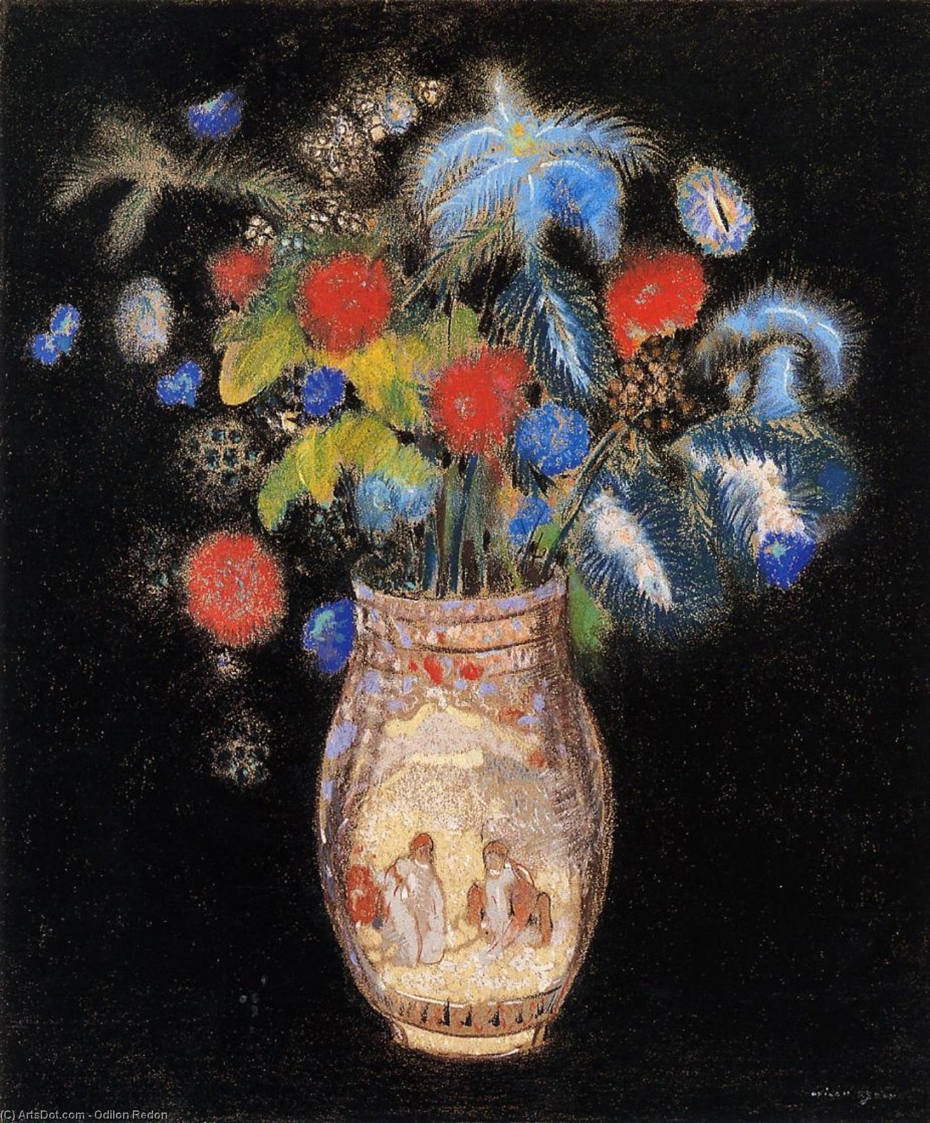 Wikioo.org - The Encyclopedia of Fine Arts - Painting, Artwork by Odilon Redon - Large Boquet on a Black Background