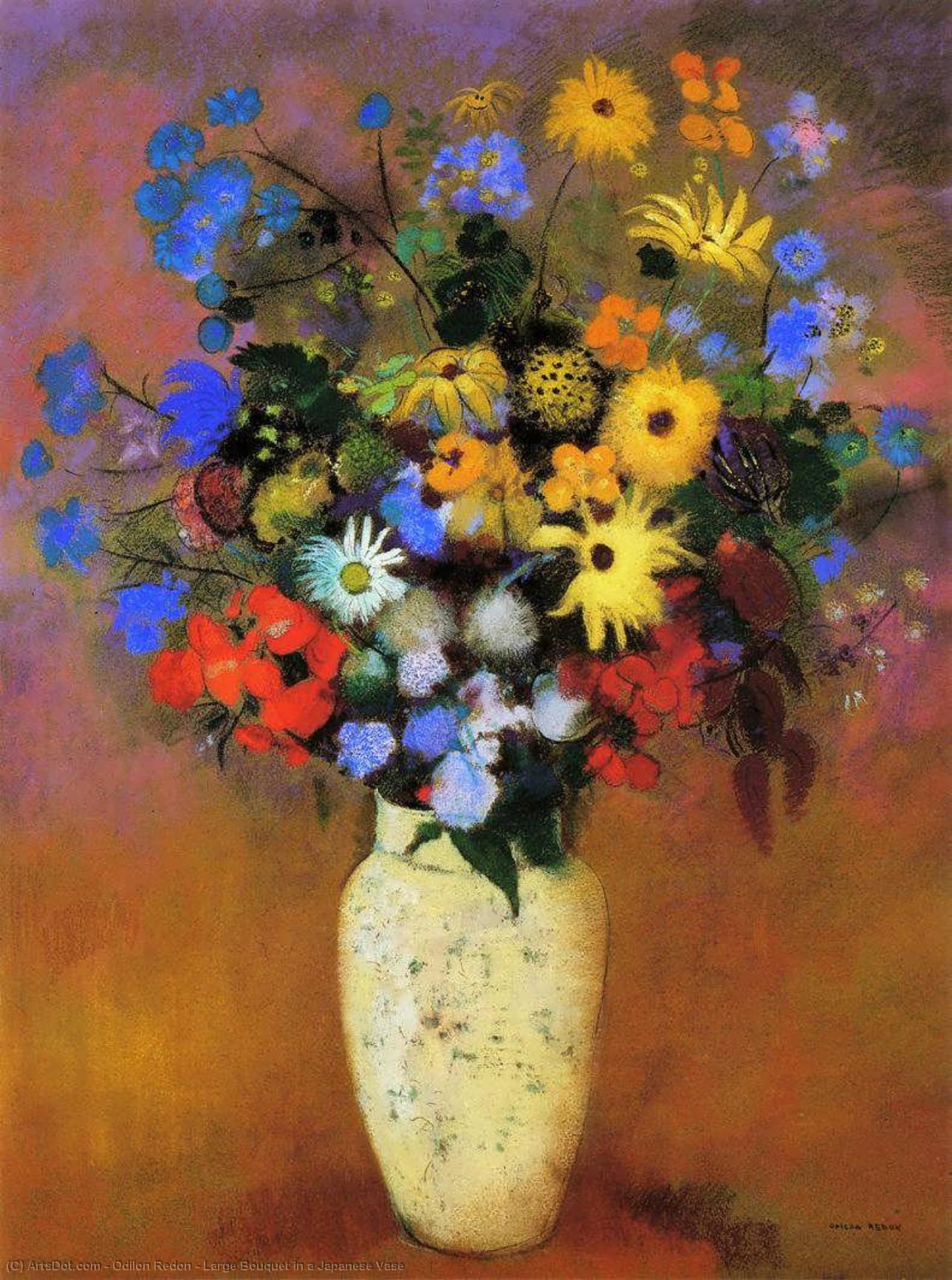 Wikioo.org - The Encyclopedia of Fine Arts - Painting, Artwork by Odilon Redon - Large Bouquet in a Japanese Vase