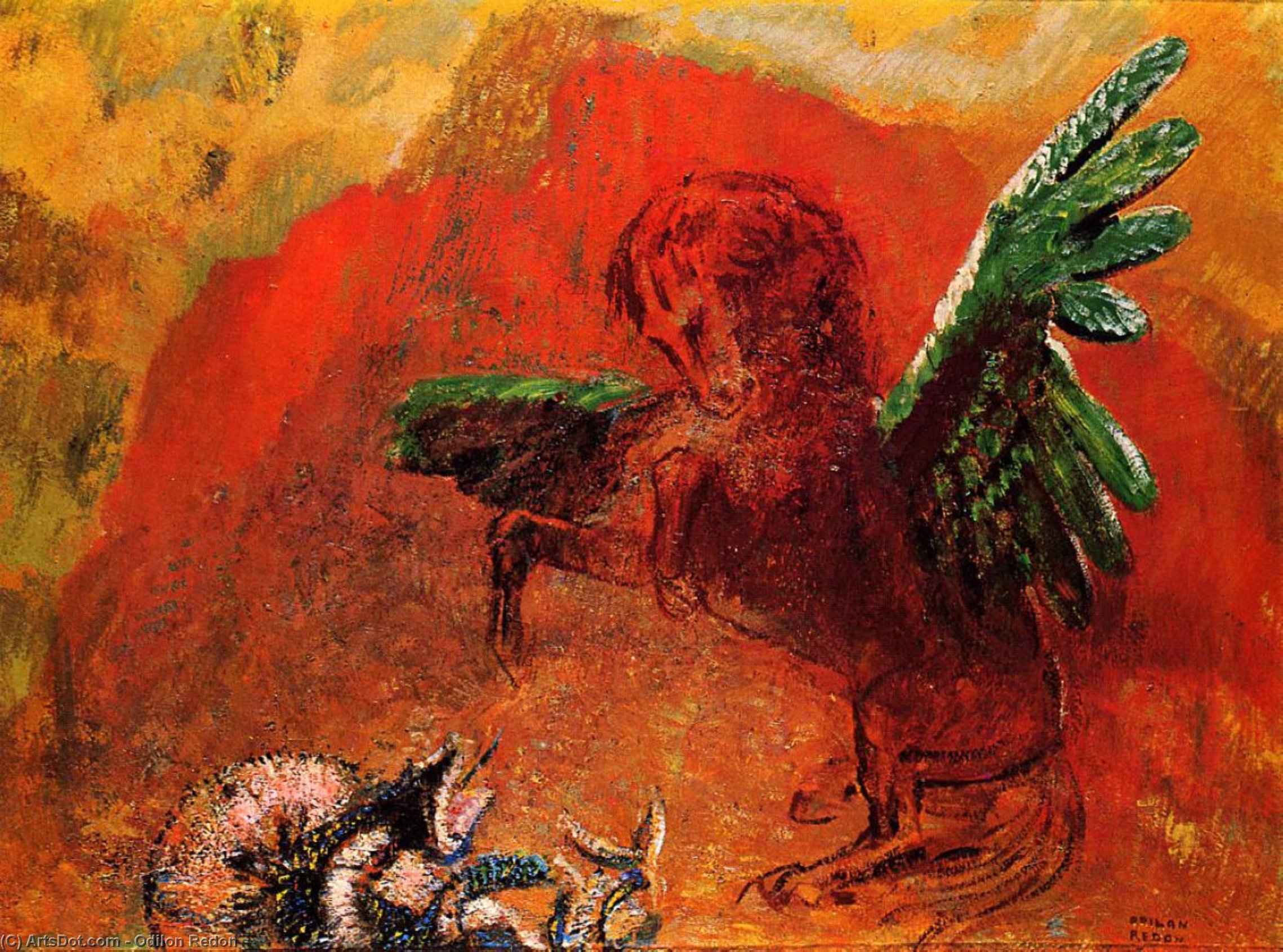 Wikioo.org - The Encyclopedia of Fine Arts - Painting, Artwork by Odilon Redon - Pegasus and the Hydra
