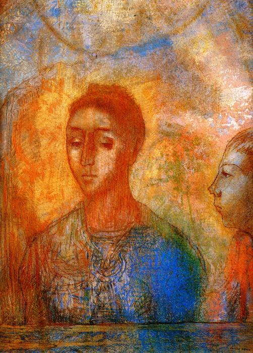 Wikioo.org - The Encyclopedia of Fine Arts - Painting, Artwork by Odilon Redon - Portrait of Madame Redon with Ari