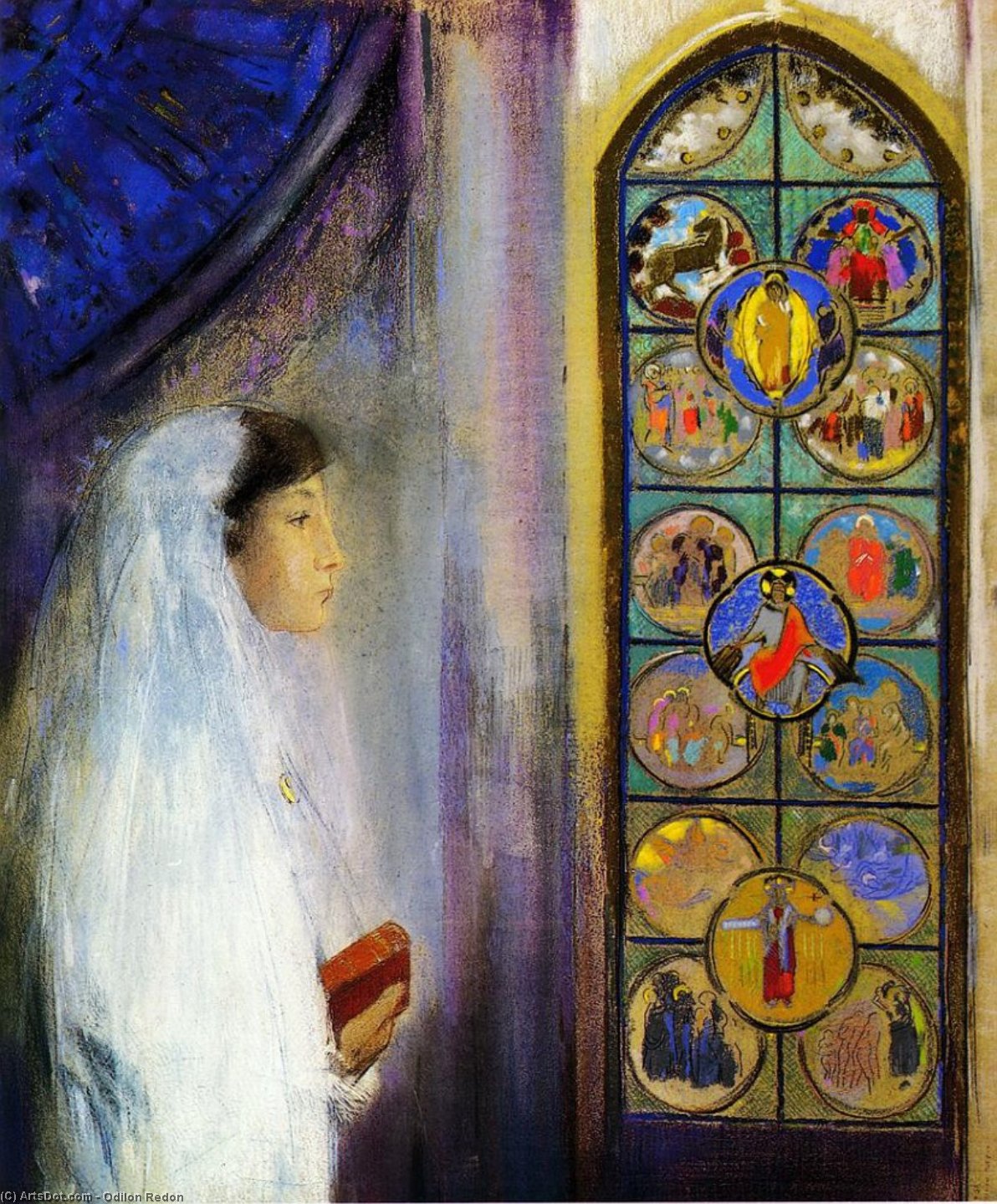 Wikioo.org - The Encyclopedia of Fine Arts - Painting, Artwork by Odilon Redon - Portrait of Simone Fayet in Holy Communion