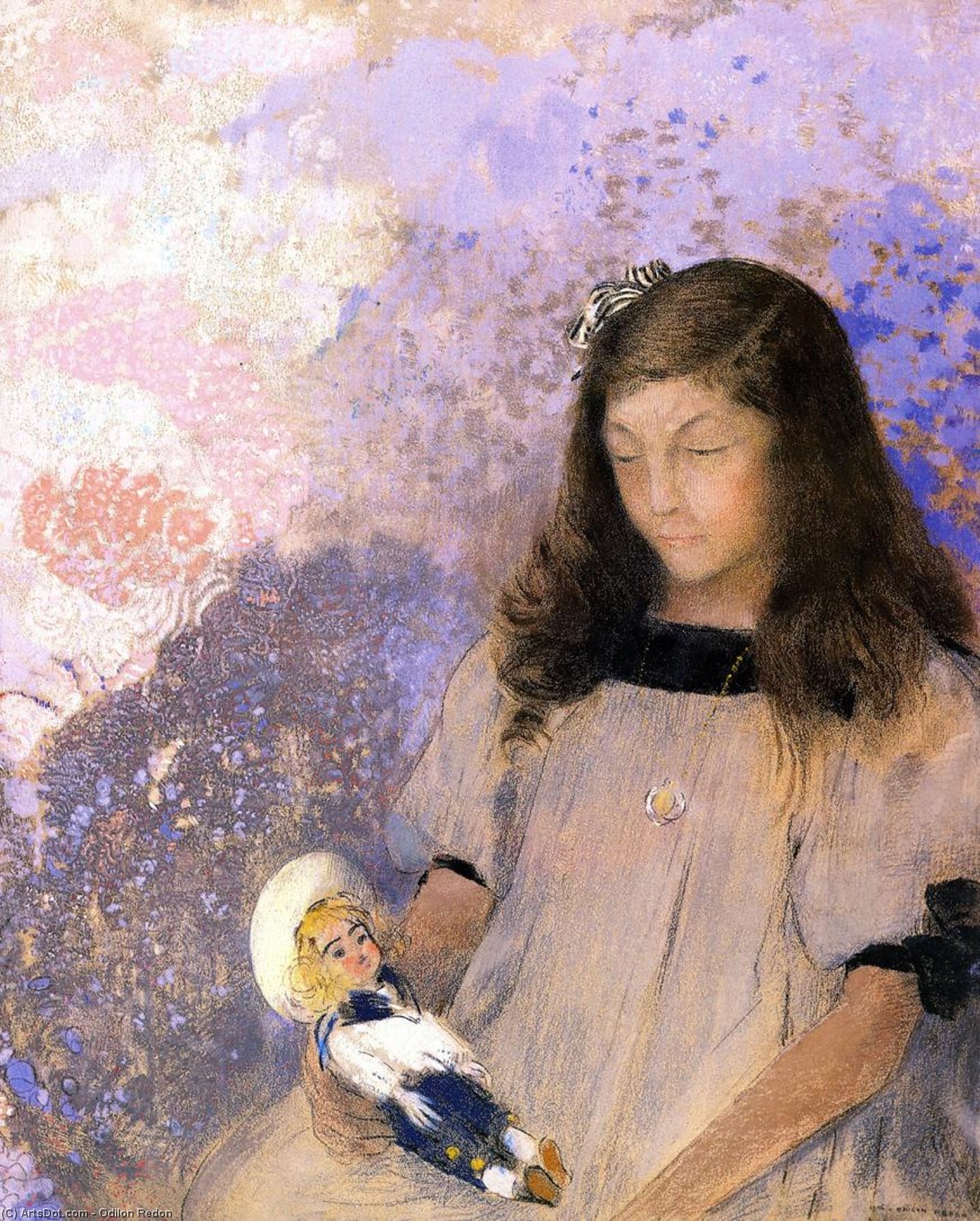 Wikoo.org - موسوعة الفنون الجميلة - اللوحة، العمل الفني Odilon Redon - Portrait of Simone Fayet