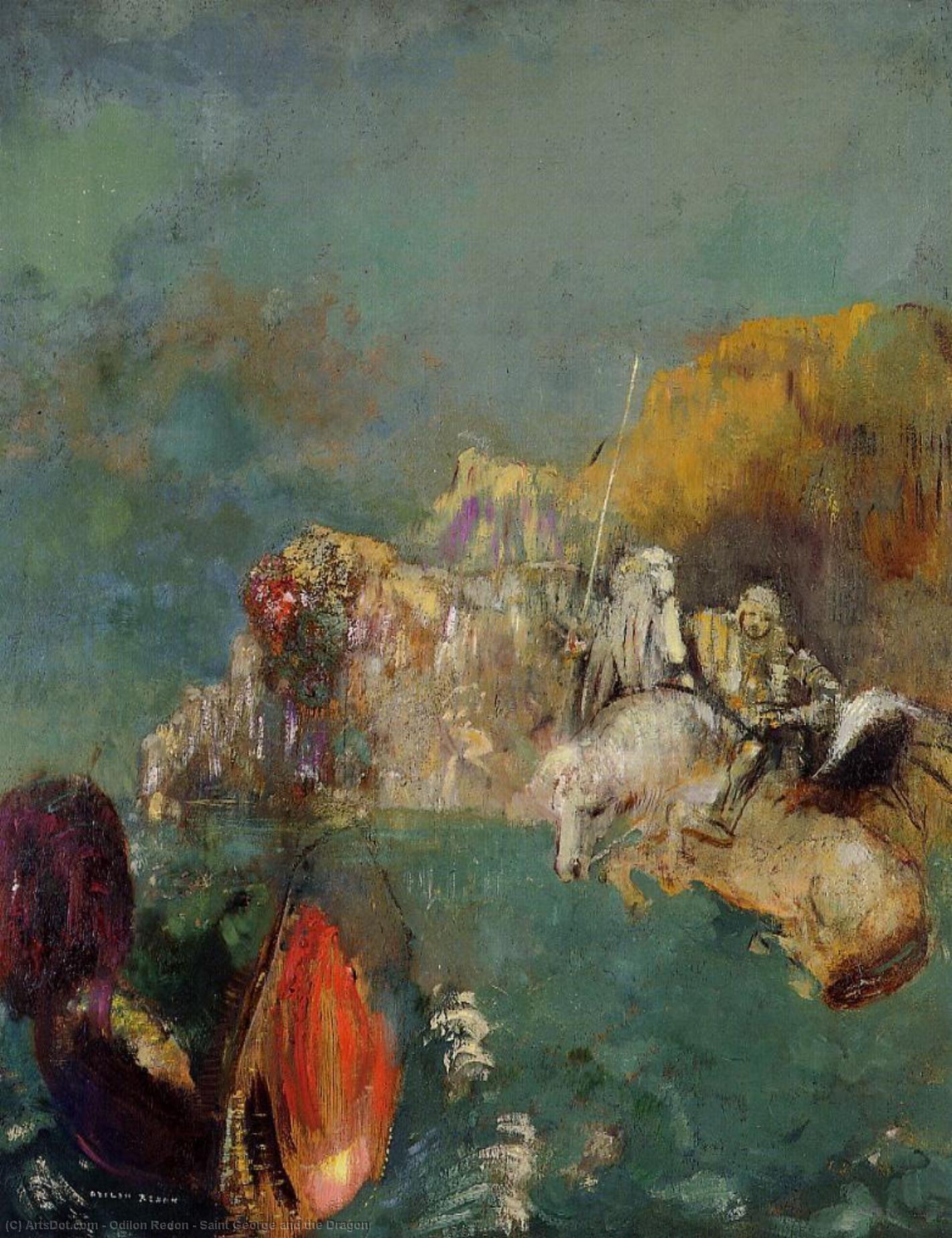 Wikioo.org - The Encyclopedia of Fine Arts - Painting, Artwork by Odilon Redon - Saint George and the Dragon