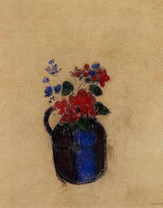 Wikoo.org - موسوعة الفنون الجميلة - اللوحة، العمل الفني Odilon Redon - Small Bouquet in a Pitcher