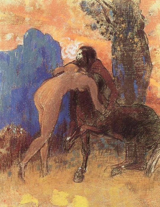Wikioo.org – L'Enciclopedia delle Belle Arti - Pittura, Opere di Odilon Redon - lotta tra donna  e le  Centauro