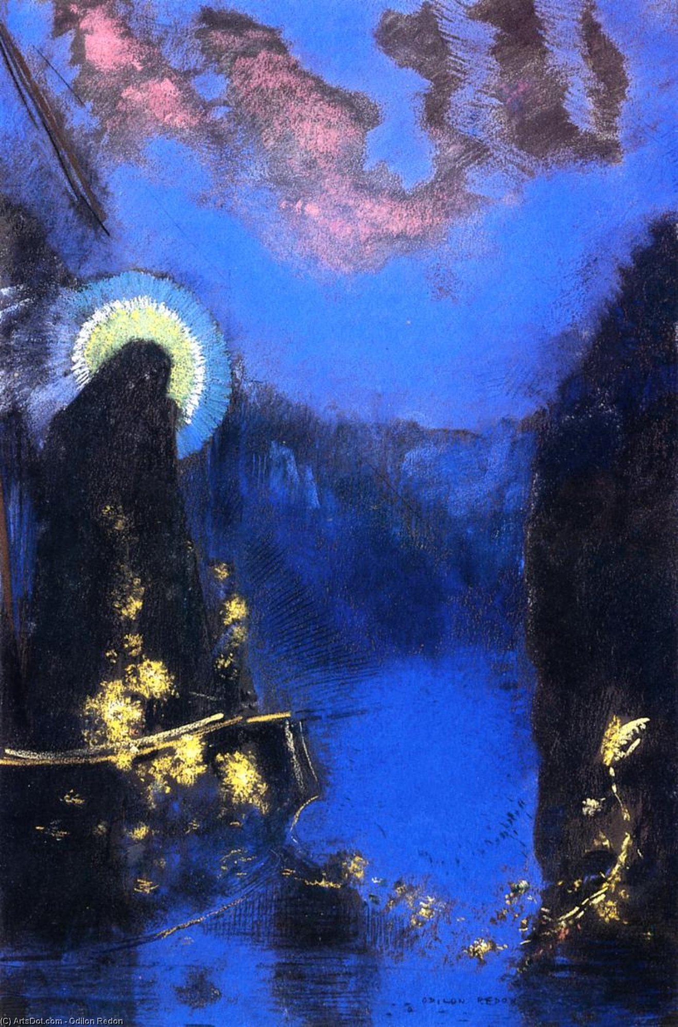 Wikioo.org - The Encyclopedia of Fine Arts - Painting, Artwork by Odilon Redon - The Boat (Aka Virgin With Corona)