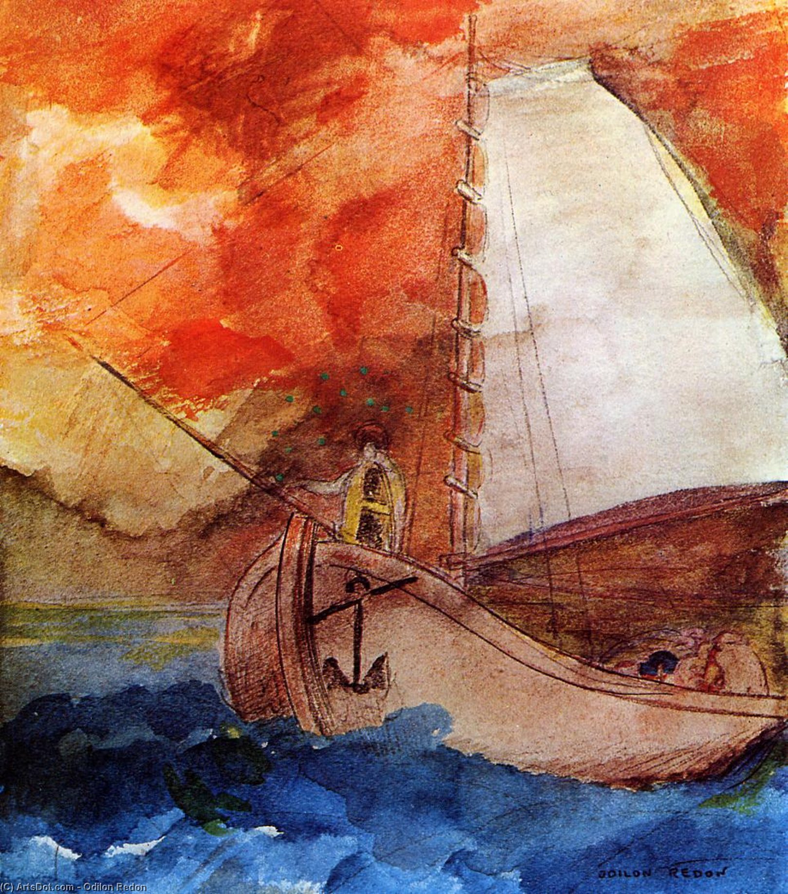 WikiOO.org - 百科事典 - 絵画、アートワーク Odilon Redon - ザー ボート 1