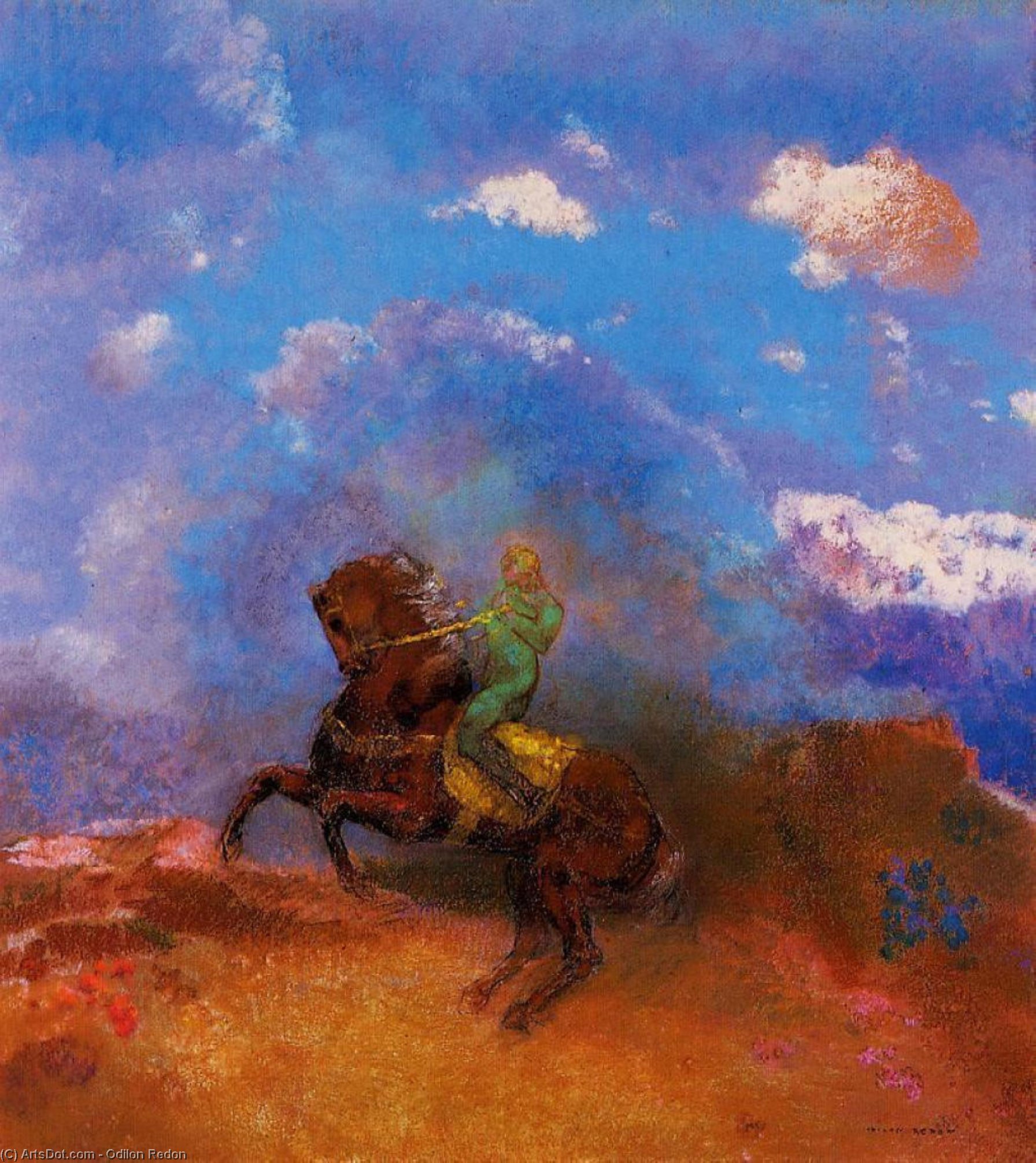 Wikoo.org - موسوعة الفنون الجميلة - اللوحة، العمل الفني Odilon Redon - The Green Horseman