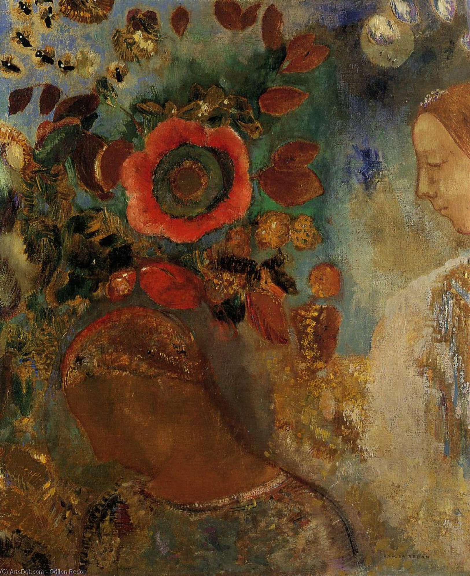 WikiOO.org - دایره المعارف هنرهای زیبا - نقاشی، آثار هنری Odilon Redon - Two Young Girls among the Flowers