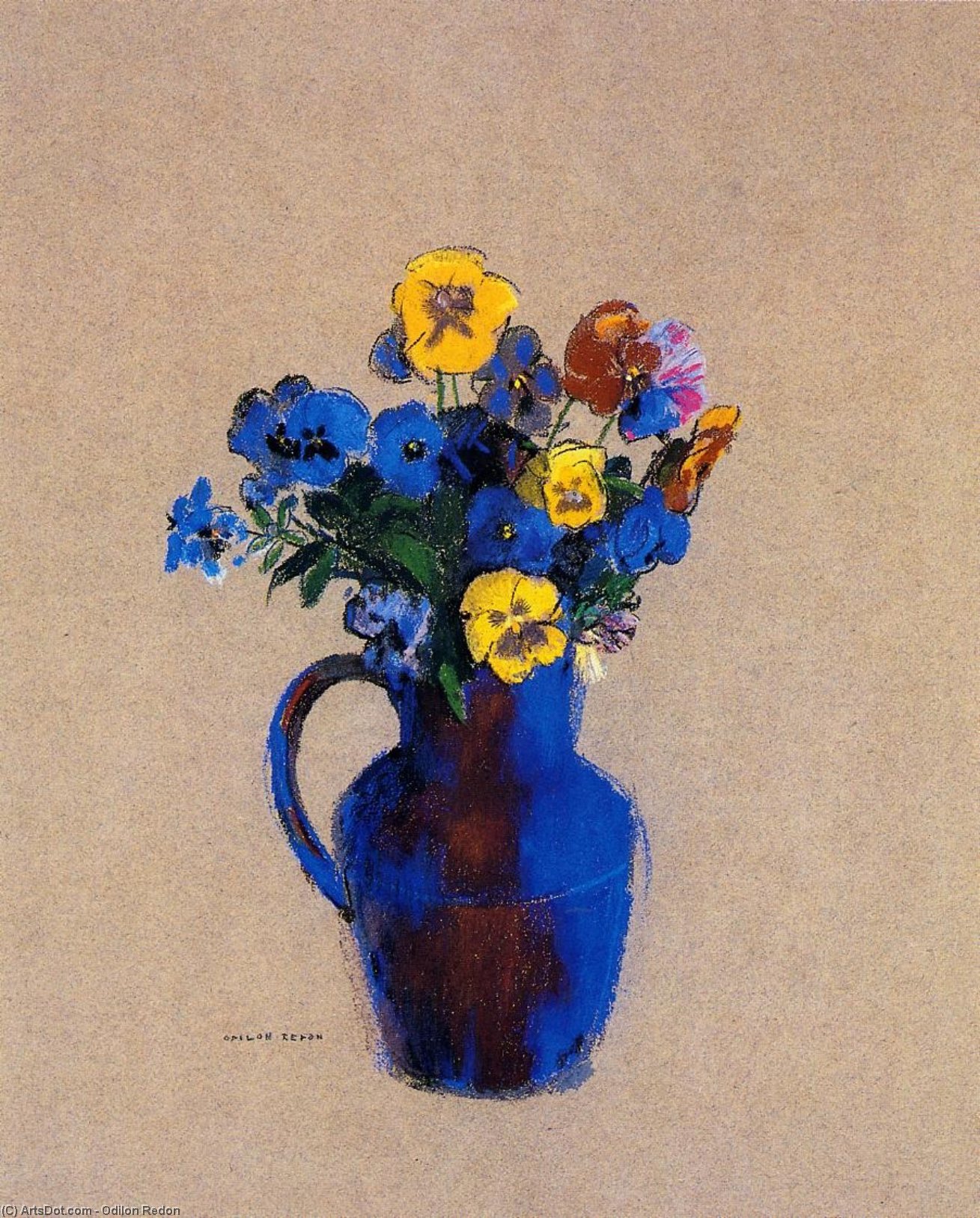 Wikioo.org - The Encyclopedia of Fine Arts - Painting, Artwork by Odilon Redon - Vase of Flowers Pansies