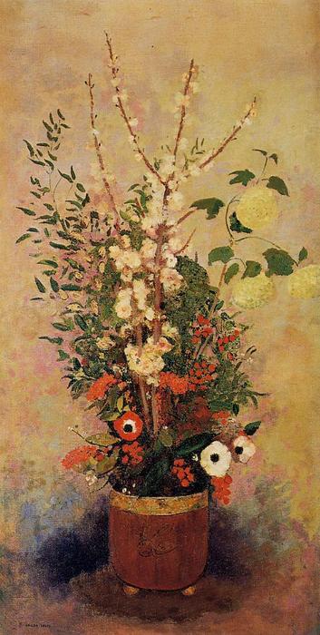 Wikioo.org - The Encyclopedia of Fine Arts - Painting, Artwork by Odilon Redon - Vase of Flowers with Branches of a Flowering Apple Tree