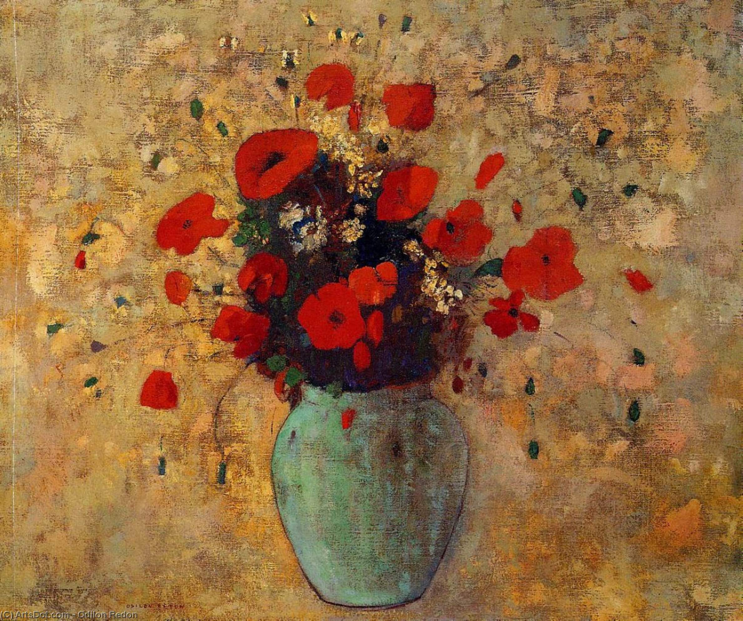 Wikioo.org - The Encyclopedia of Fine Arts - Painting, Artwork by Odilon Redon - Vase of poppies
