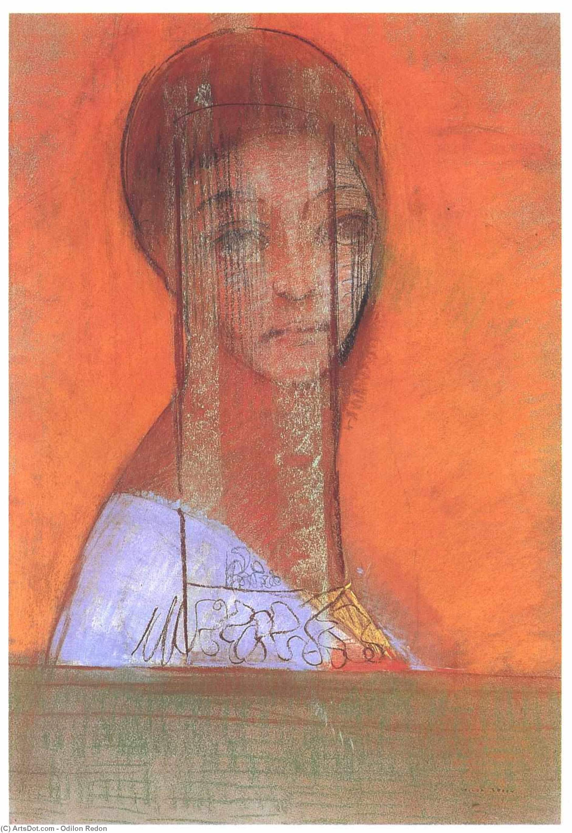 Wikoo.org - موسوعة الفنون الجميلة - اللوحة، العمل الفني Odilon Redon - Veiled Woman