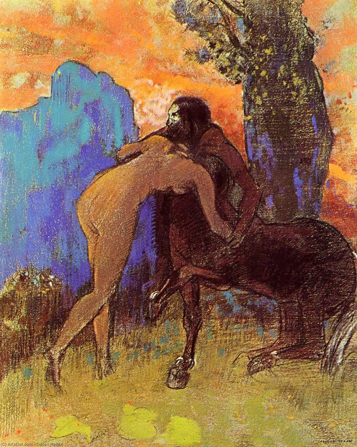 Wikioo.org - The Encyclopedia of Fine Arts - Painting, Artwork by Odilon Redon - Woman and Centaur