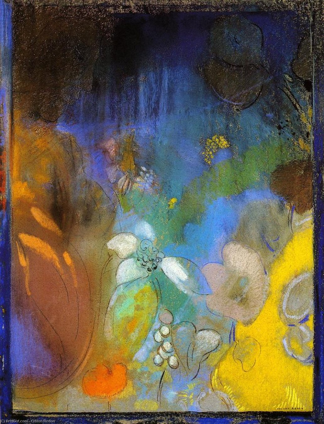 WikiOO.org - Encyclopedia of Fine Arts - Målning, konstverk Odilon Redon - Woman in Profile with Flowers
