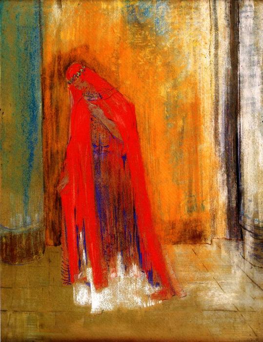 Wikoo.org - موسوعة الفنون الجميلة - اللوحة، العمل الفني Odilon Redon - Woman in Red