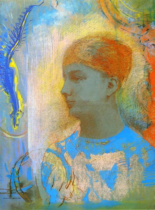 WikiOO.org - Encyclopedia of Fine Arts - Schilderen, Artwork Odilon Redon - Young Girl Facing Left