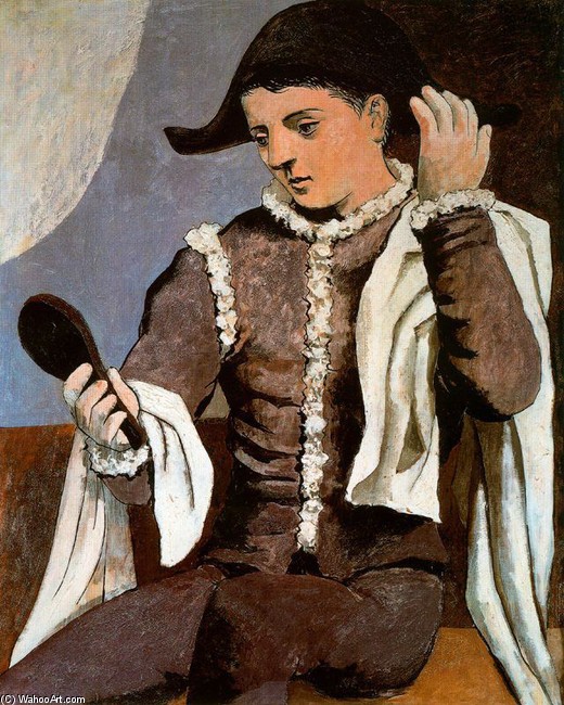 WikiOO.org - אנציקלופדיה לאמנויות יפות - ציור, יצירות אמנות Pablo Picasso - Arlequín con espejo