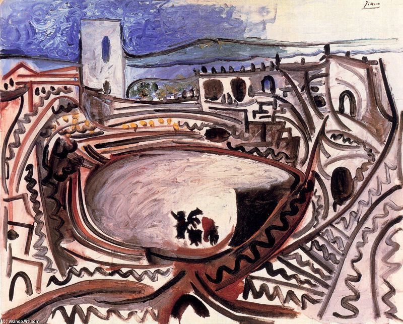 Wikioo.org – La Enciclopedia de las Bellas Artes - Pintura, Obras de arte de Pablo Picasso - Atles . el ruedo delante del ródano
