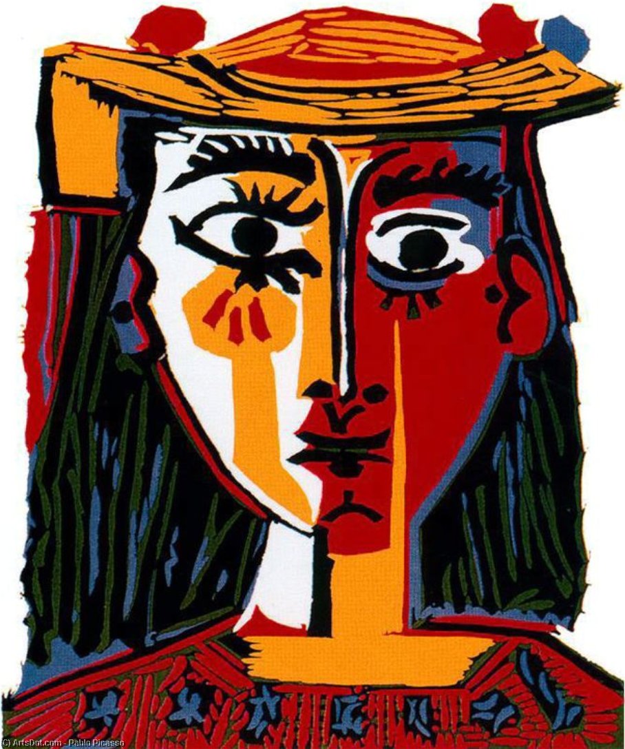 WikiOO.org – 美術百科全書 - 繪畫，作品 Pablo Picasso - 胸围 一个  女人  与  帽子