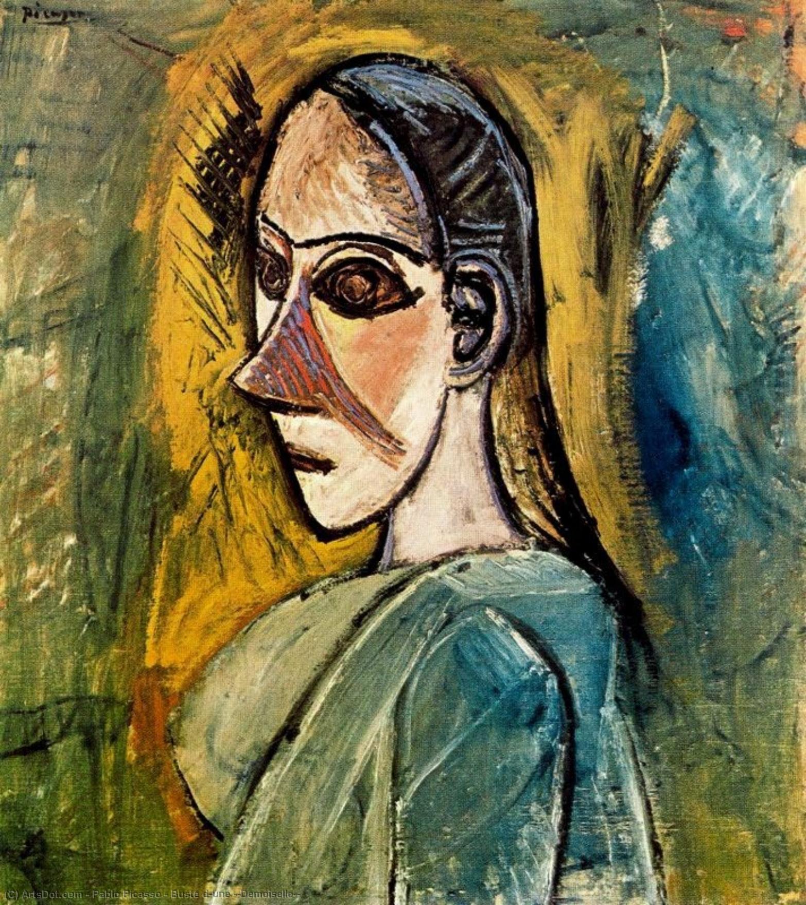 Wikoo.org - موسوعة الفنون الجميلة - اللوحة، العمل الفني Pablo Picasso - Buste d'une ''Demoiselle''