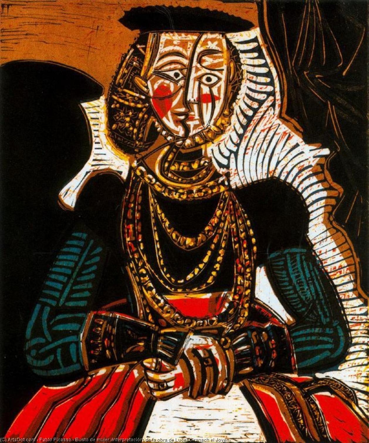 Wikioo.org - สารานุกรมวิจิตรศิลป์ - จิตรกรรม Pablo Picasso - Busto de mujer (Interpretación de la obra de Lucas Cranach el Joven)