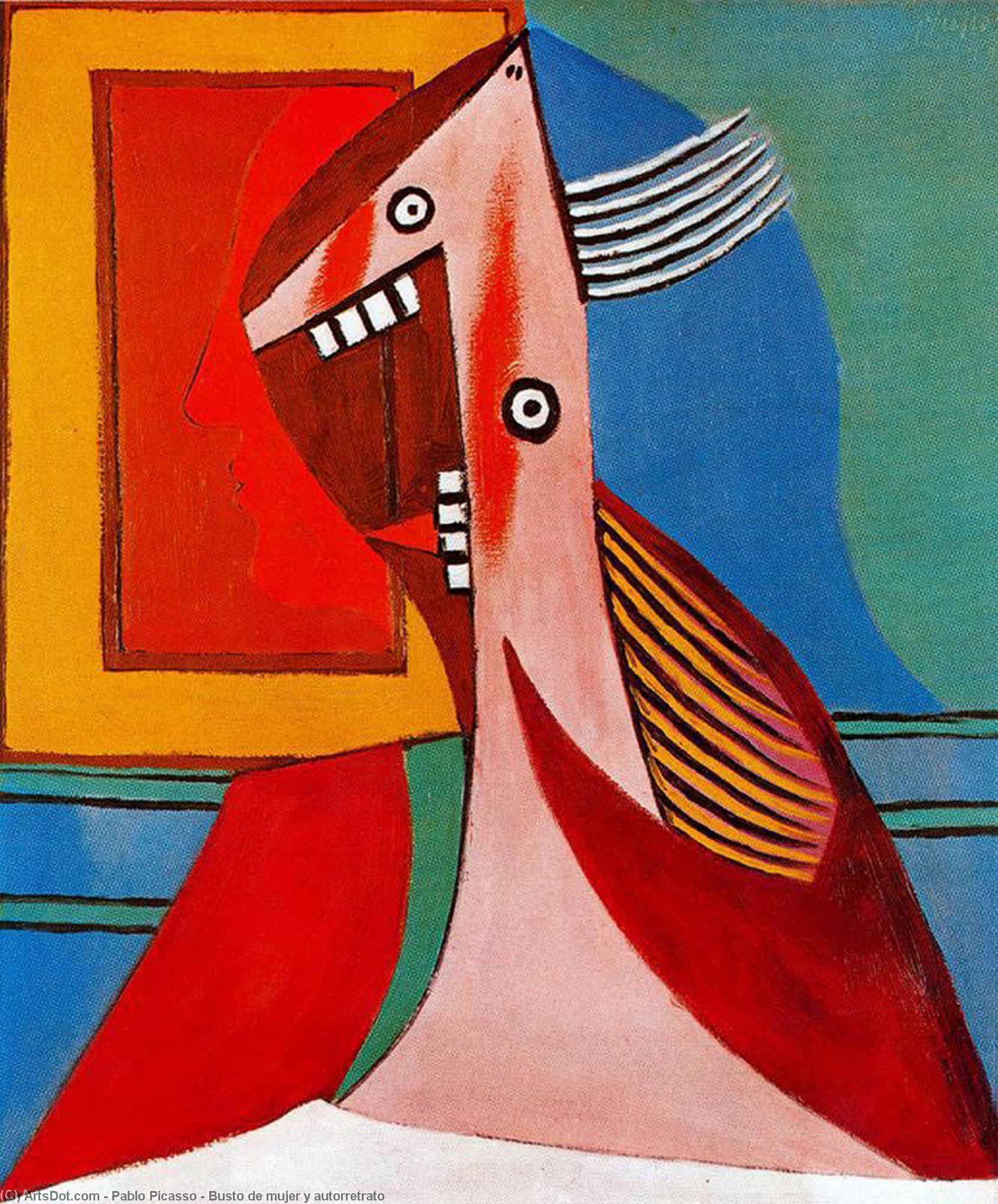 Wikioo.org - สารานุกรมวิจิตรศิลป์ - จิตรกรรม Pablo Picasso - Busto de mujer y autorretrato