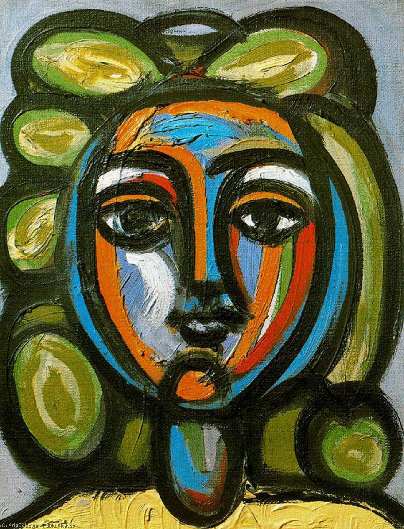 Wikioo.org – La Enciclopedia de las Bellas Artes - Pintura, Obras de arte de Pablo Picasso - Cabeza delaware mujer estafa bucles verdes