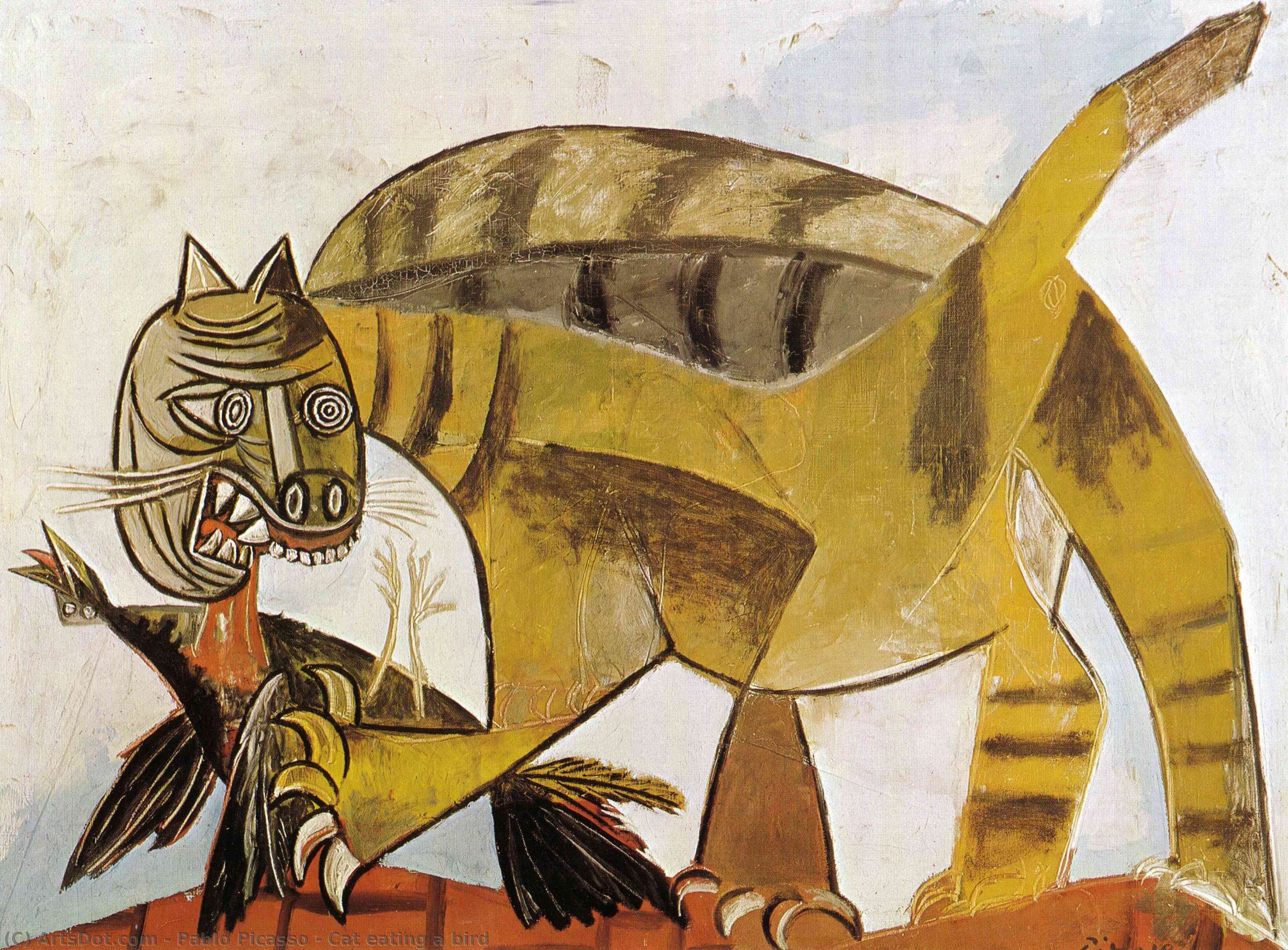 WikiOO.org - Encyclopedia of Fine Arts - Lukisan, Artwork Pablo Picasso - Cat eating a bird