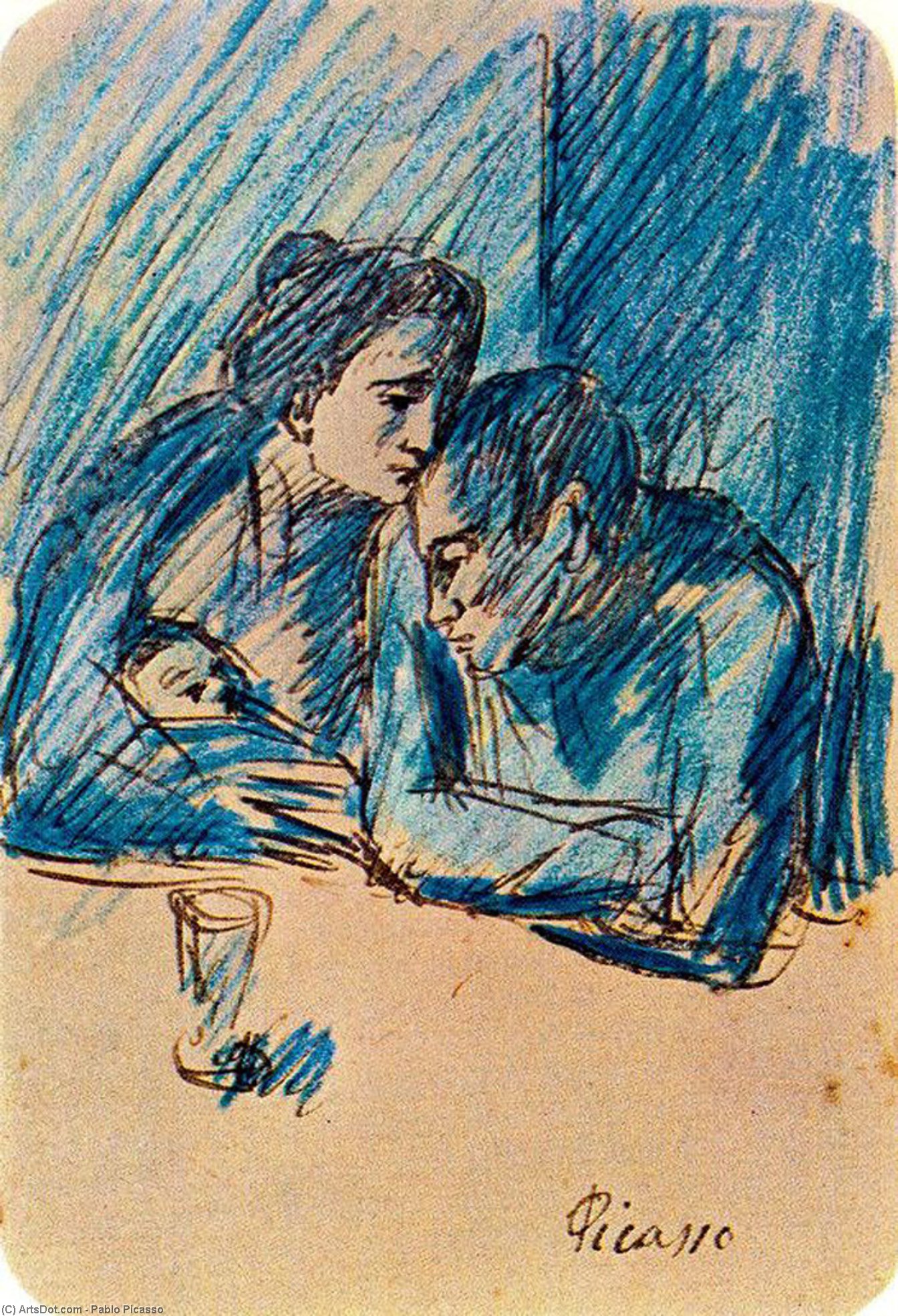 Wikioo.org - Bách khoa toàn thư về mỹ thuật - Vẽ tranh, Tác phẩm nghệ thuật Pablo Picasso - Couple et enfant au café