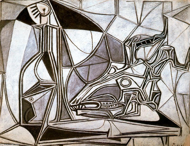 Wikioo.org - The Encyclopedia of Fine Arts - Painting, Artwork by Pablo Picasso - Cráneo de cabra, botella y vela 1