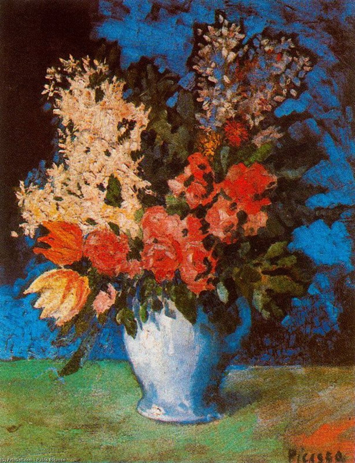 Wikioo.org - Bách khoa toàn thư về mỹ thuật - Vẽ tranh, Tác phẩm nghệ thuật Pablo Picasso - Death nature with flowers
