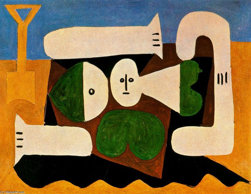 Wikioo.org – L'Enciclopedia delle Belle Arti - Pittura, Opere di Pablo Picasso - Desnudo it la playa contro pala