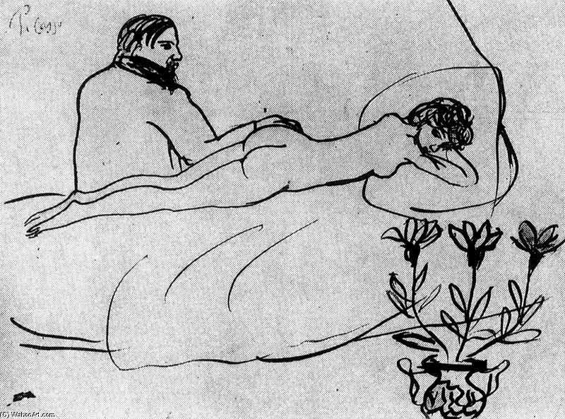 Wikioo.org - The Encyclopedia of Fine Arts - Painting, Artwork by Pablo Picasso - Desnudo, Picasso a sus pies