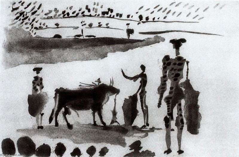 Wikioo.org – L'Encyclopédie des Beaux Arts - Peinture, Oeuvre de Pablo Picasso - Después de la estocada e l torero señala la muerte del toro