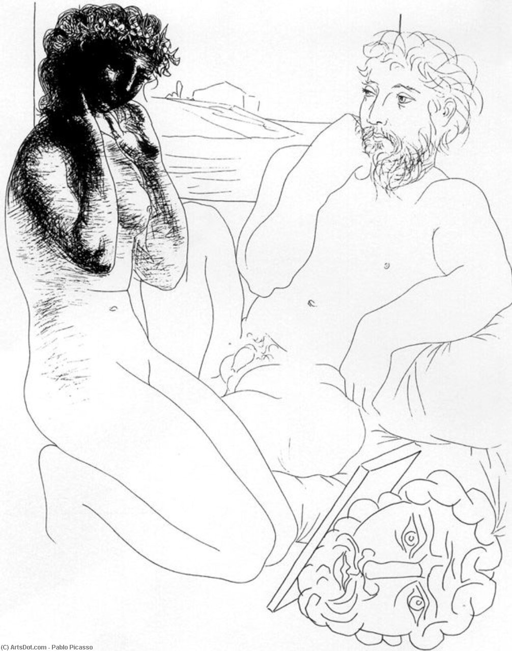 Wikioo.org – La Enciclopedia de las Bellas Artes - Pintura, Obras de arte de Pablo Picasso - Escultor y modelo arrodillada
