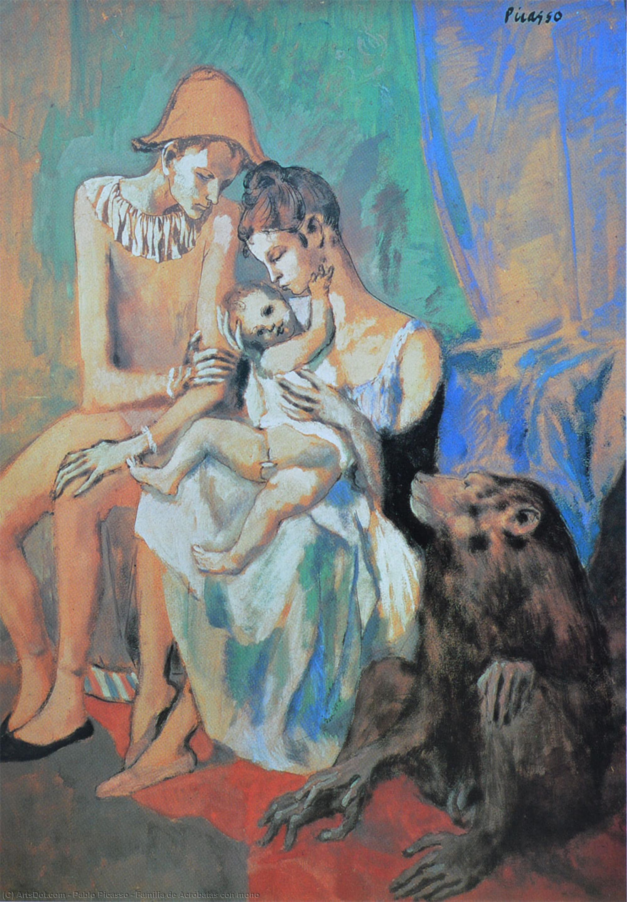 WikiOO.org - Encyclopedia of Fine Arts - Lukisan, Artwork Pablo Picasso - Familia de Acróbatas con mono