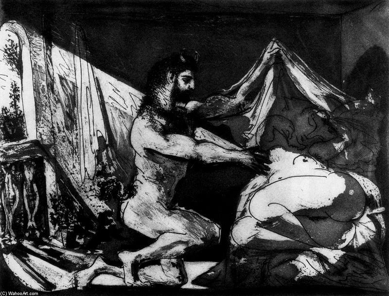 Wikioo.org – La Enciclopedia de las Bellas Artes - Pintura, Obras de arte de Pablo Picasso - Fauno quitando el velo de una una mujer