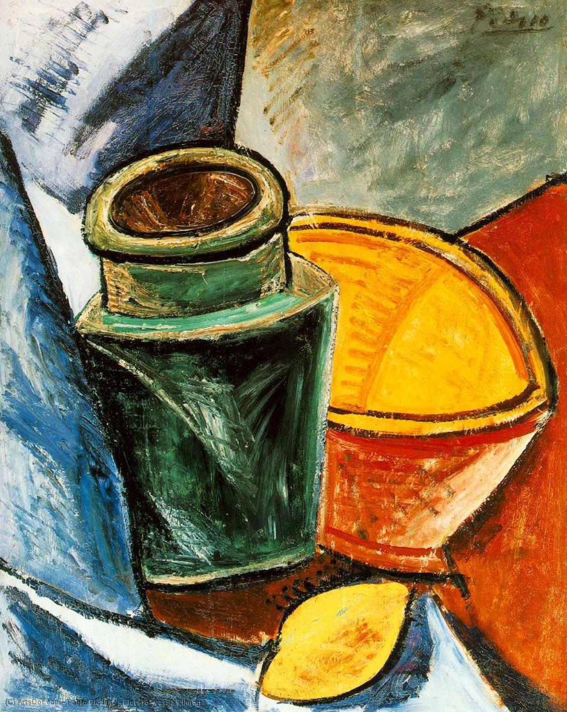 WikiOO.org - Encyclopedia of Fine Arts - Maleri, Artwork Pablo Picasso - Florero, vasija y limón