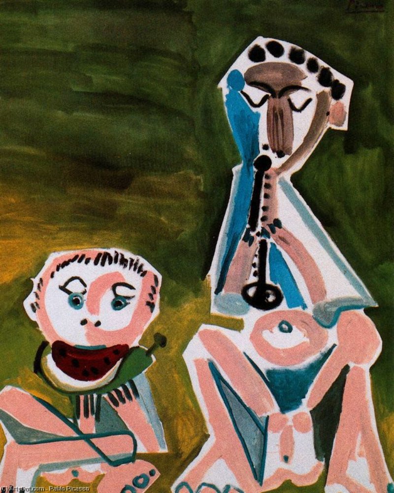 Wikioo.org – La Enciclopedia de las Bellas Artes - Pintura, Obras de arte de Pablo Picasso - Flautista y sandía Eater