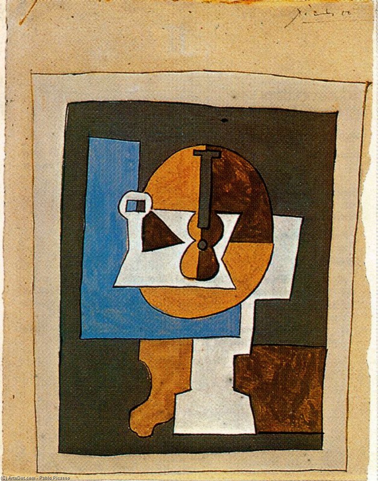 Wikioo.org - สารานุกรมวิจิตรศิลป์ - จิตรกรรม Pablo Picasso - Frutero y guitarra