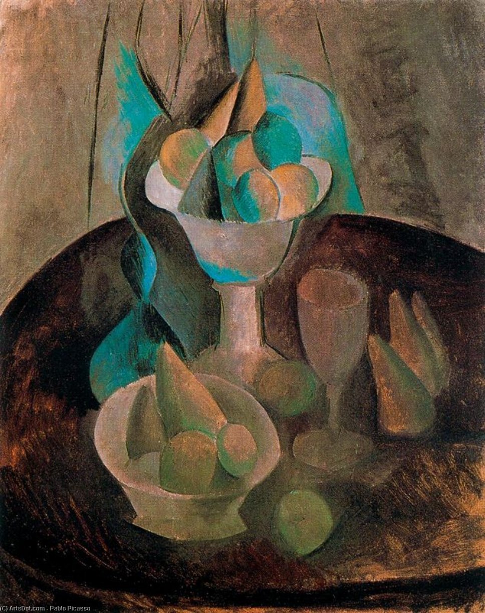 Wikioo.org - The Encyclopedia of Fine Arts - Painting, Artwork by Pablo Picasso - Frutero, frutos y copa