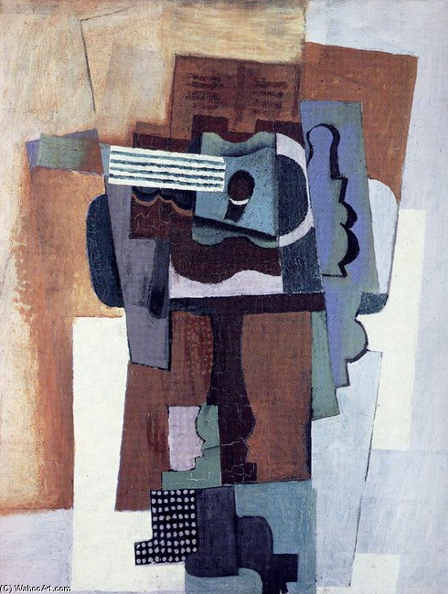 WikiOO.org - אנציקלופדיה לאמנויות יפות - ציור, יצירות אמנות Pablo Picasso - Guitar on a table