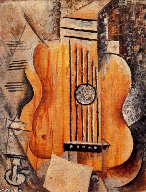 Wikioo.org - The Encyclopedia of Fine Arts - Painting, Artwork by Pablo Picasso - Guitarra ''J'aime Eva''