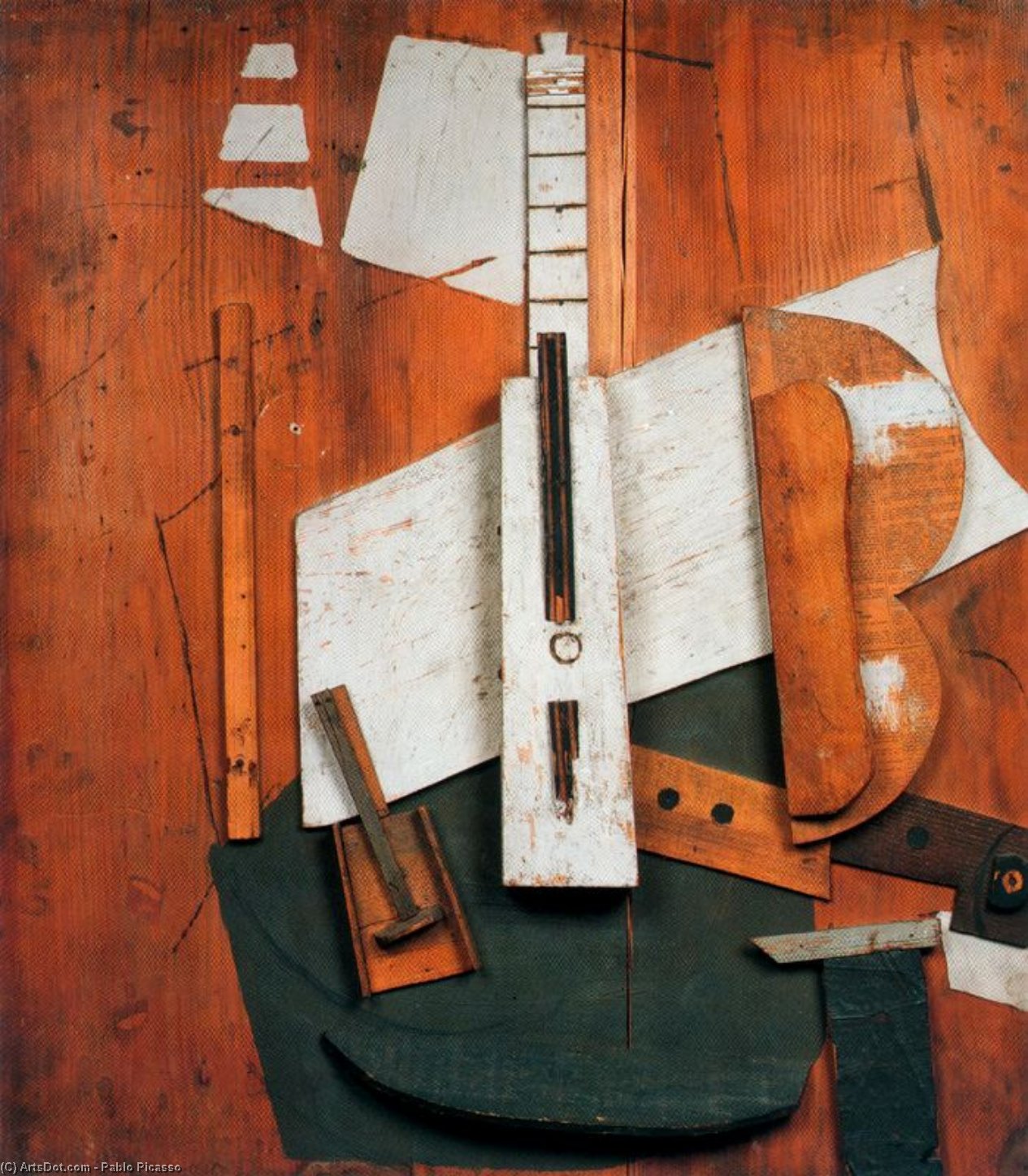 WikiOO.org - Encyclopedia of Fine Arts - Malba, Artwork Pablo Picasso - Guitarra y botella de ''Bass''