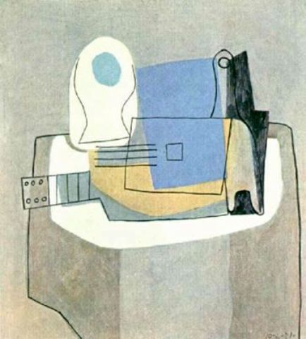 Wikioo.org - The Encyclopedia of Fine Arts - Painting, Artwork by Pablo Picasso - Guitarra, botella y frutero